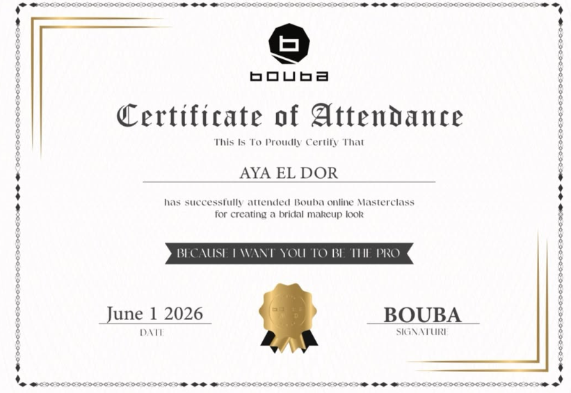 AïA Eldor bridal makeup masterclass certificate