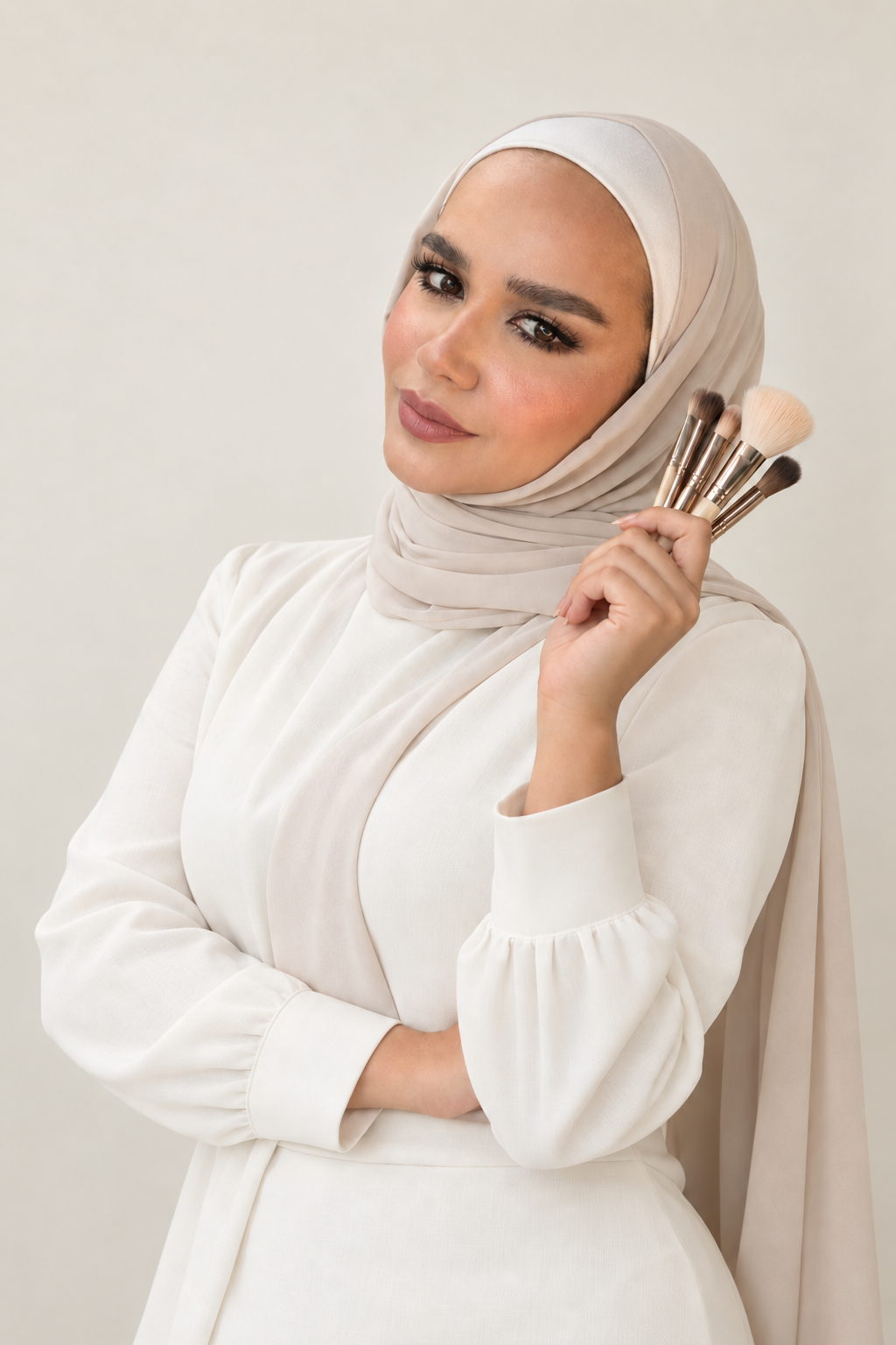 AïA Eldor holding her makeup brushes