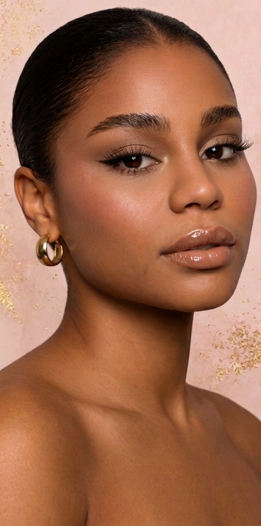 Model with plum shimmer eye makeup